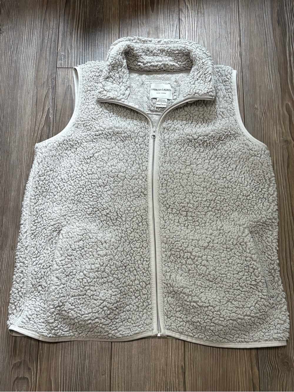 Sabrina Lauren Cozy Gray Sherpa Fleece Zip Vest L